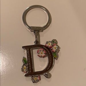 Dior flower leather "D" logo keychain